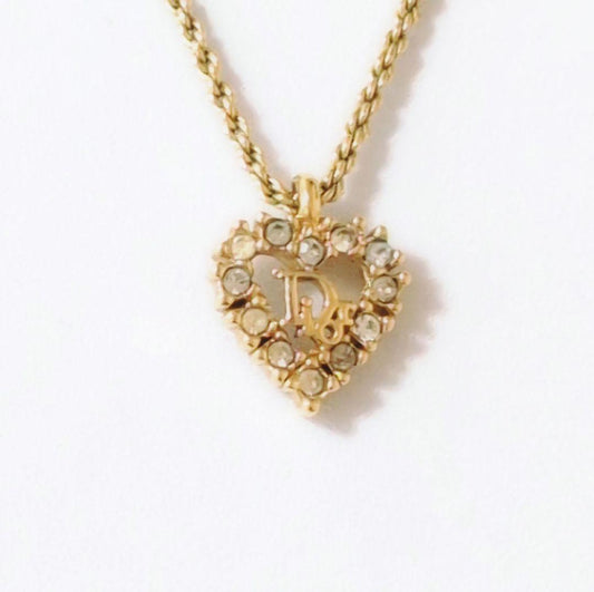 Dior CD Logo Heart Gold Vintage Necklace