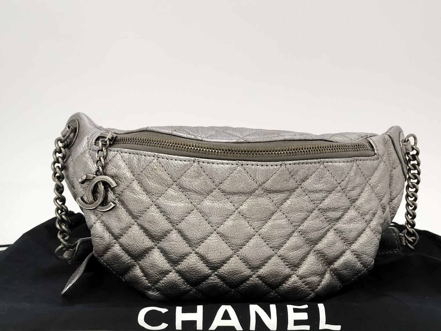 CHANEL Metallic Silver Waist Pouch, 19th Series, A94102