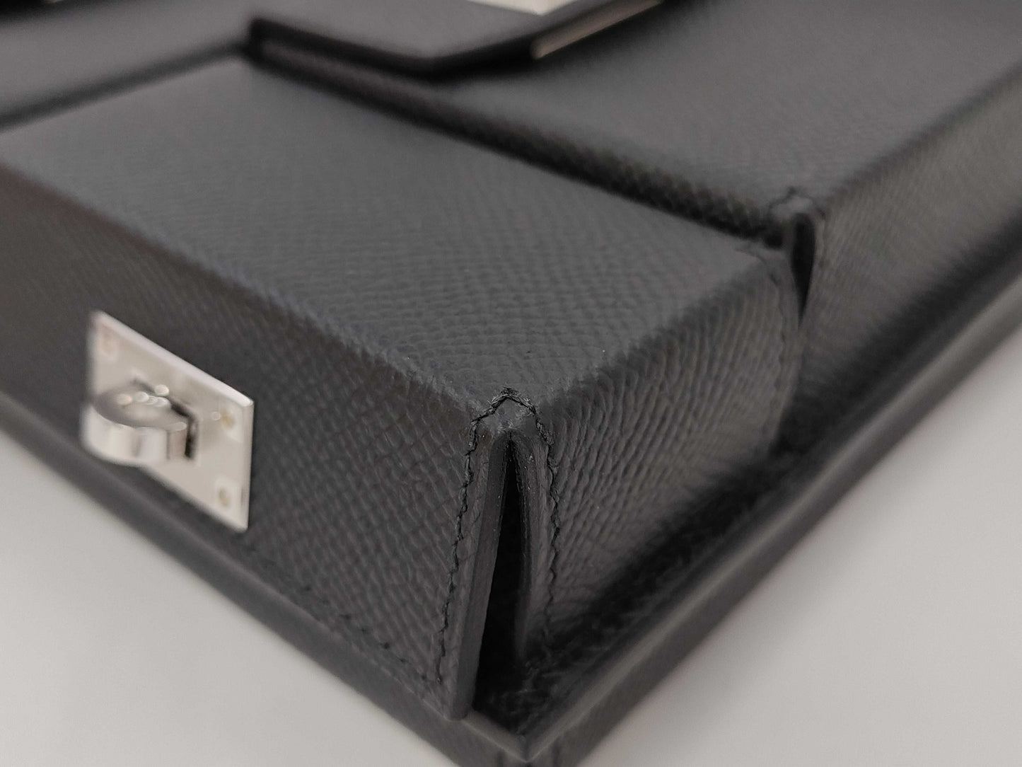 HERMES Kelly Multi-Pocket To-Go Shoulder Bag in Epsom Noir with Silver Hardware and Silver-Tone W Stamp