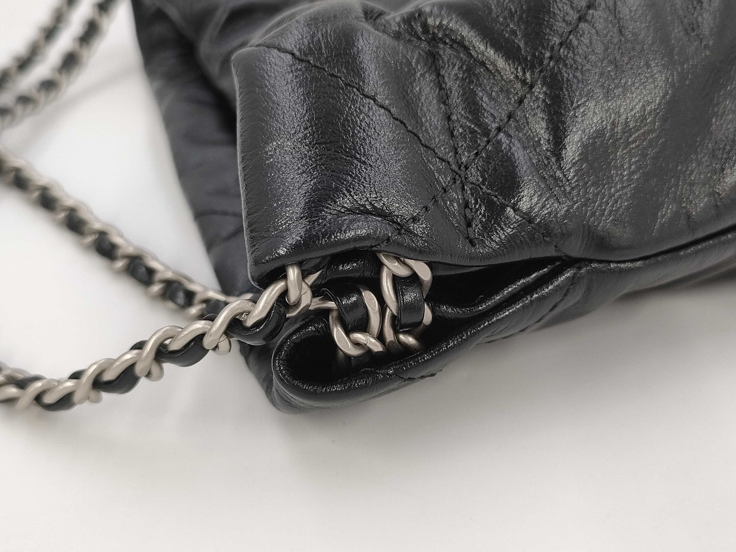 CHANEL Chanel 22 Mini Black Shoulder Bag with Silver Hardware and GP Serial Plate