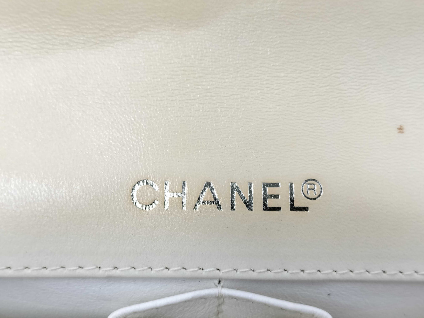 CHANEL Chocobar East West Lambskin Chain Shoulder Bag, White, No. 7