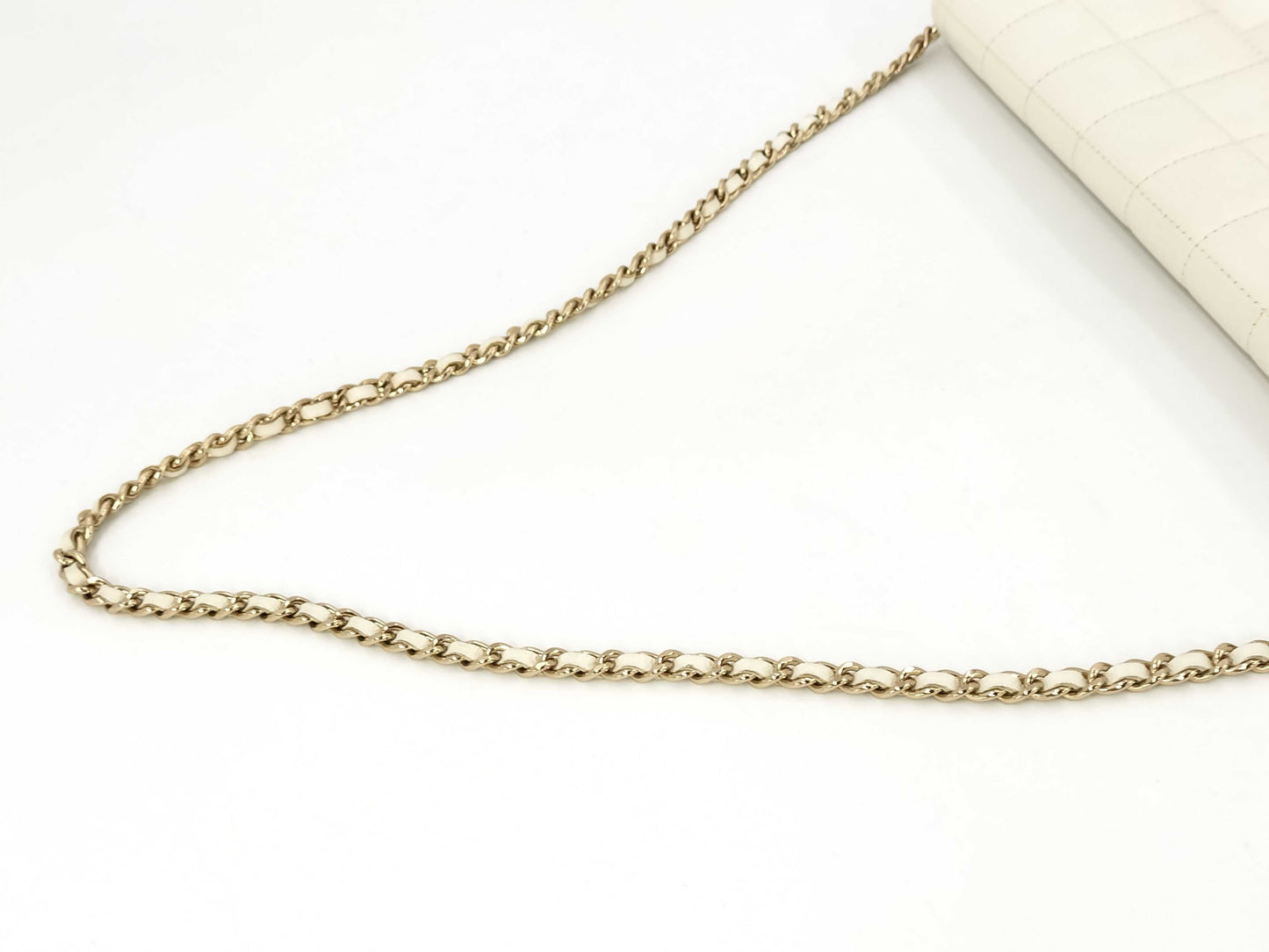 CHANEL Chocobar East West Lambskin Chain Shoulder Bag, White, No. 7