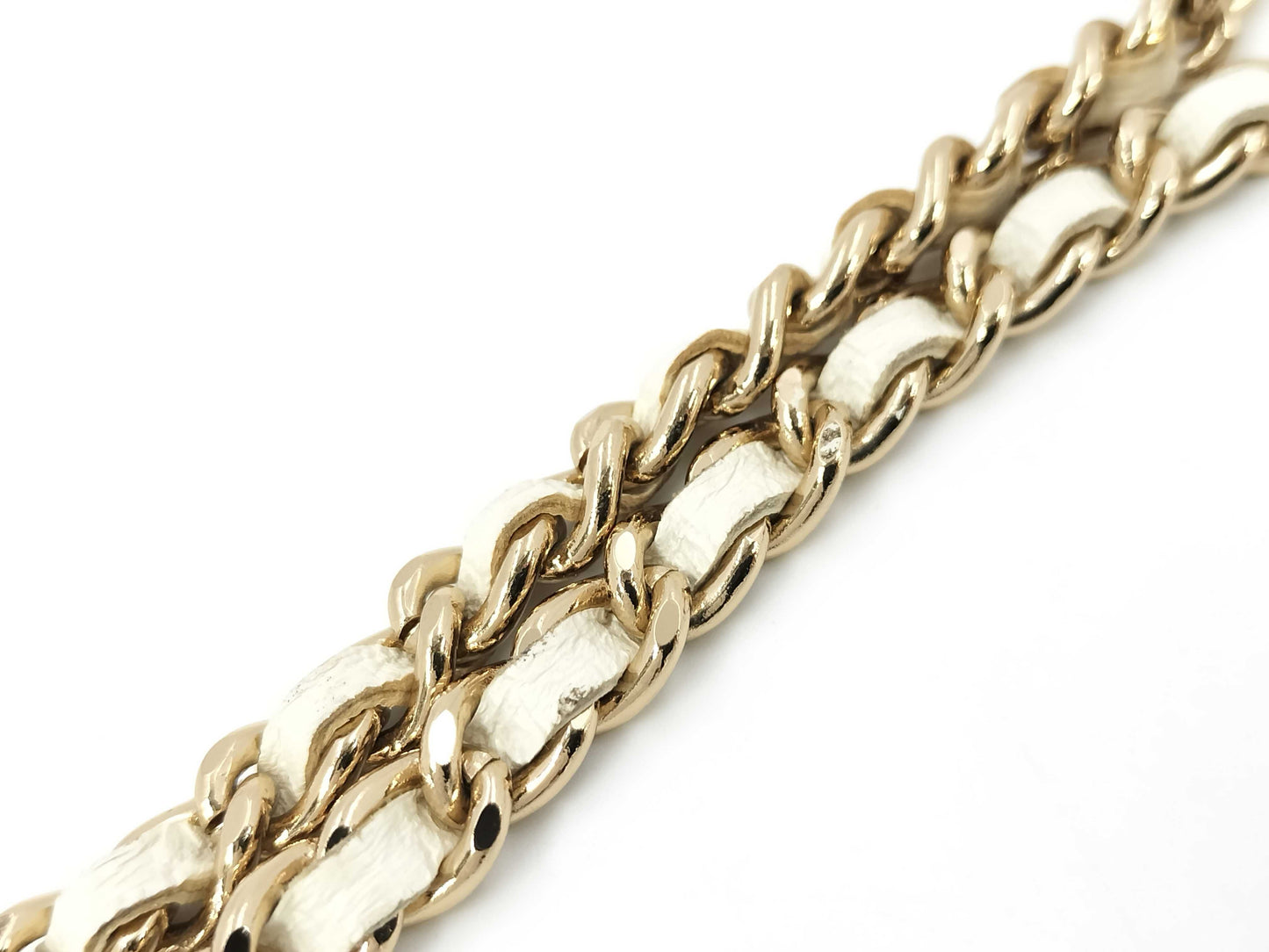 CHANEL Chocobar East West Lambskin Chain Shoulder Bag, White, No. 7