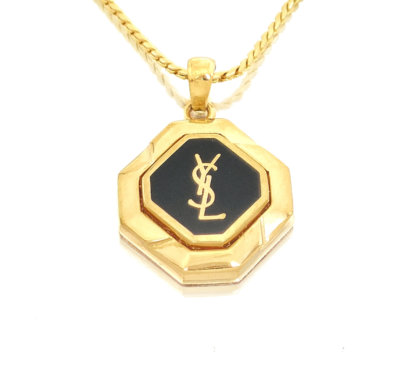 Yves Saint Laurent Yves Saint Laurent Gold & Black Logo Pendant Necklace 7.4g Necklace