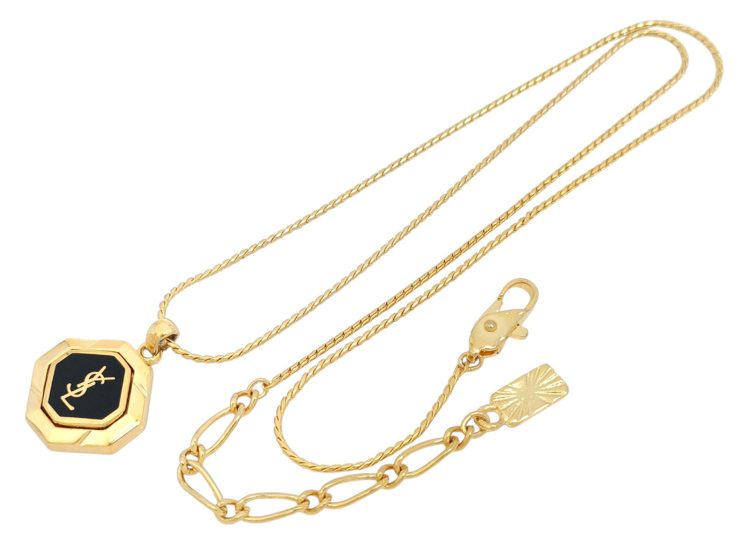 Yves Saint Laurent Yves Saint Laurent Gold & Black Logo Pendant Necklace 7.4g Necklace