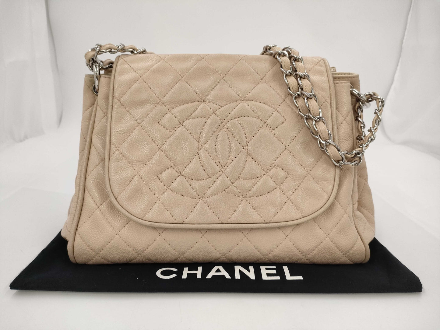 CHANEL Caviar Skin Beige Shoulder Bag