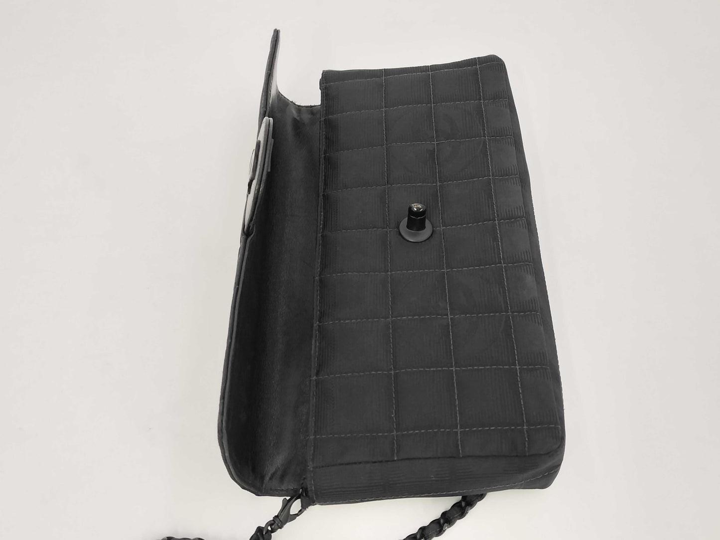 CHANEL New Travel Line East West Chain Shoulder Bag in So Black Nylon with Dust Bag and Seal