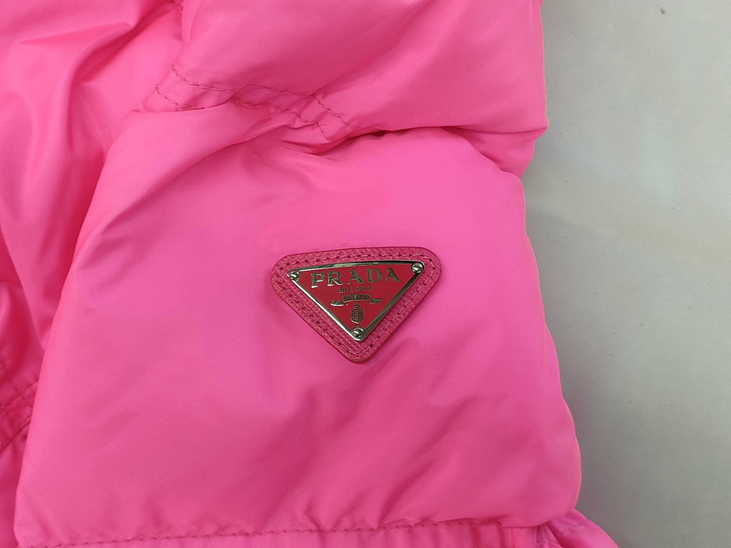 PRADA Triangle Logo Down Jacket, Pink, Recent Model