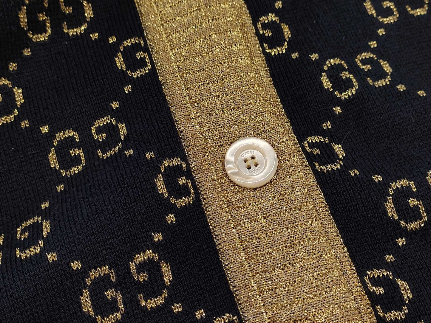 GUCCI GG Cardigan Knit, Excellent Condition, Lamé, Gold