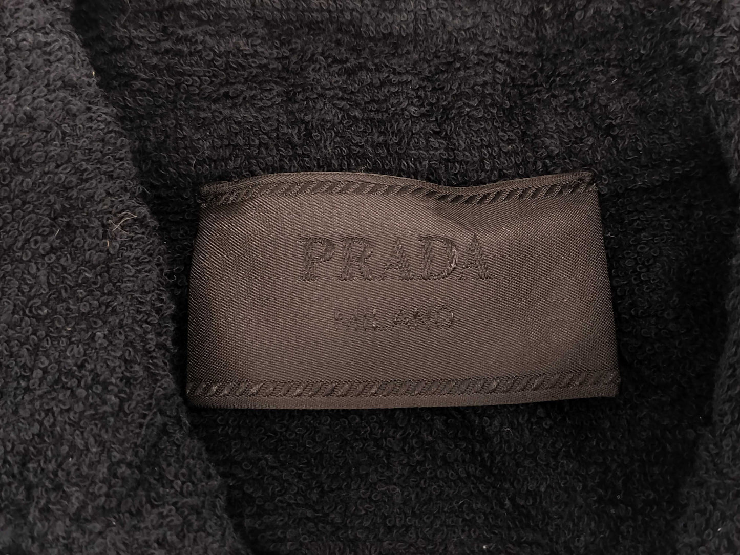 PRADA Men's Triangle Logo Terry Cloth Terry Shirt with Triangle Logo Plate, Black, NFC Tag, QR Code Tag, Size Small