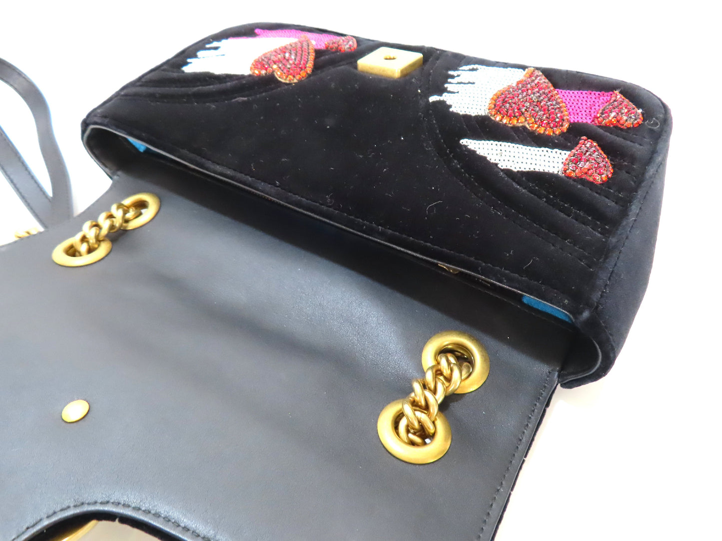GUCCI Marmont Sequins Heart Velvet Chain Shoulder Bag
