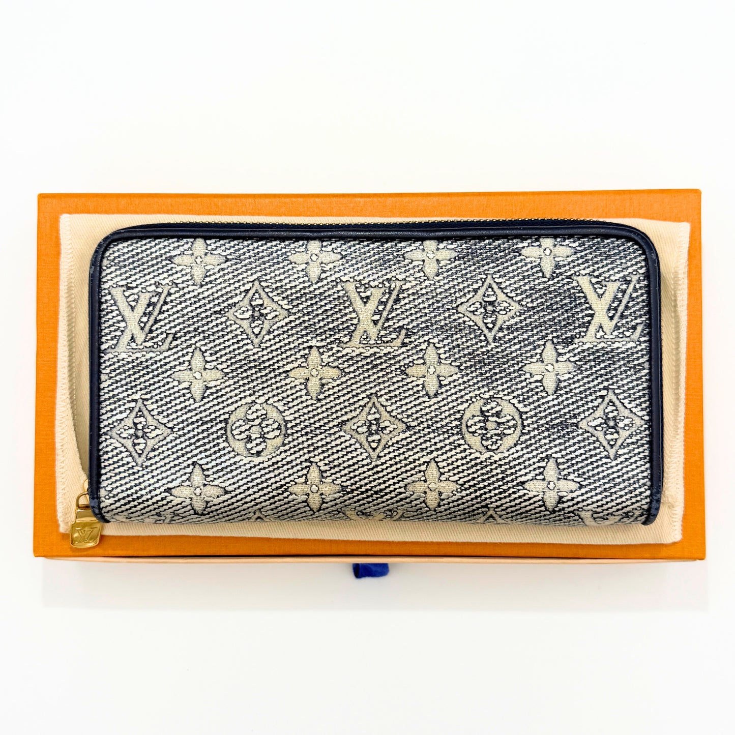 LOUIS VUITTON Monogram Jacquard Zippy Wallet, Navy, M82468, Wallet, Box, Dust Bag Included