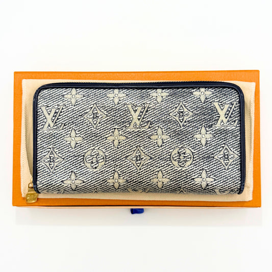 LOUIS VUITTON Monogram Jacquard Zippy Wallet, Navy, M82468, Wallet, Box, Dust Bag Included