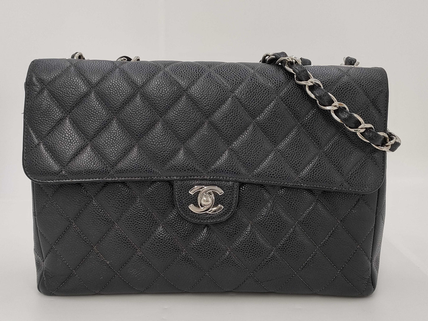 CHANEL Deca Matelasse 30 Chain Shoulder Bag with Turnlock Caviar Skin