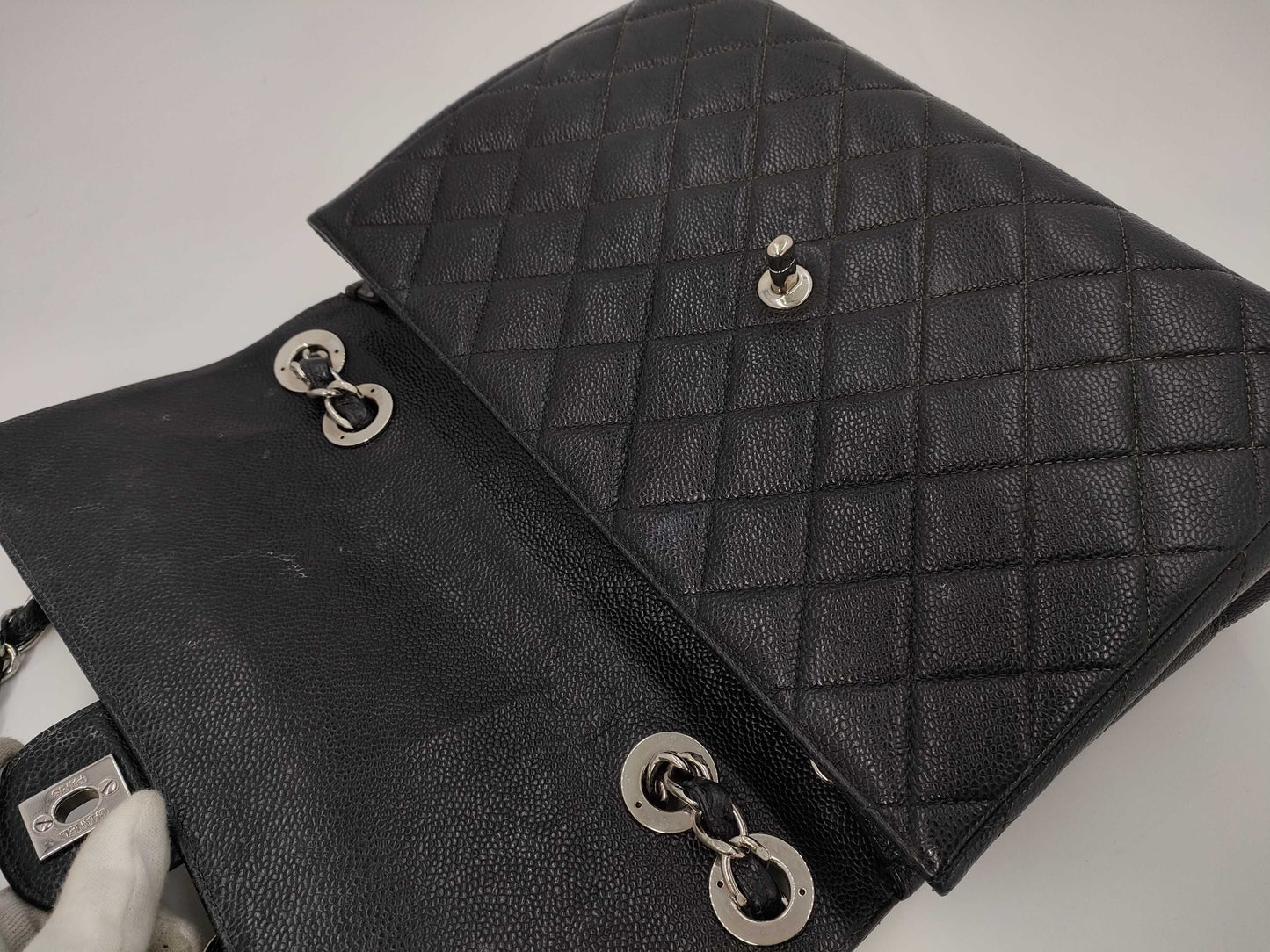 CHANEL Deca Matelasse 30 Chain Shoulder Bag with Turnlock Caviar Skin
