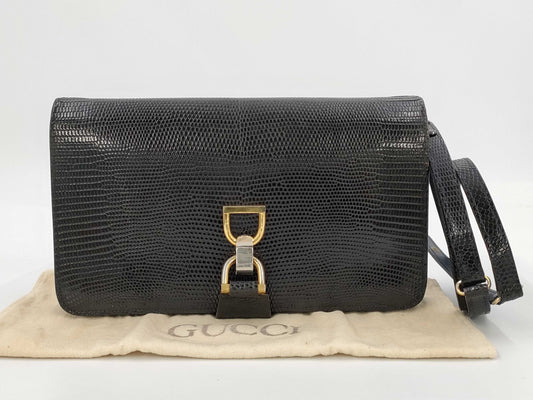 GUCCI Lizard Shoulder Bag with Hook and Loop Closure