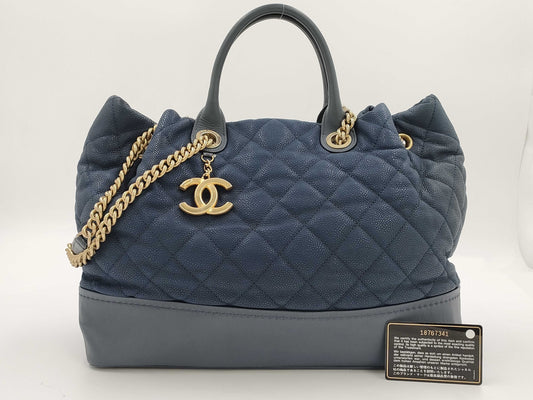 CHANEL Matelasse 2-way Chain Shoulder Bag in Navy Caviar Skin, Item #18