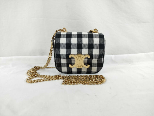 CELINE Triomphe Canvas Gingham Check Shoulder Bag