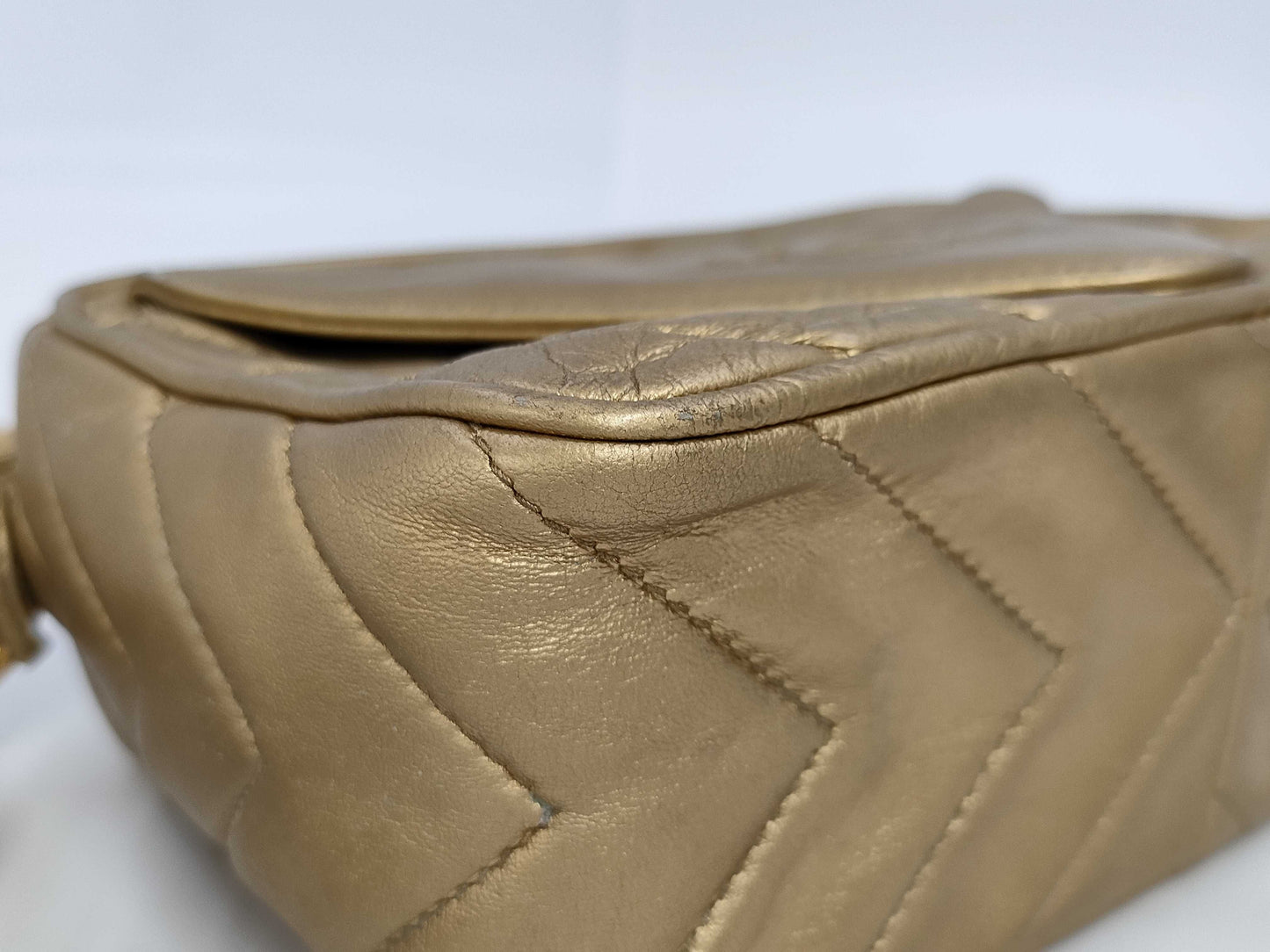 CHANEL Lamb V-Stitch Fringed Shoulder Bag with Seal