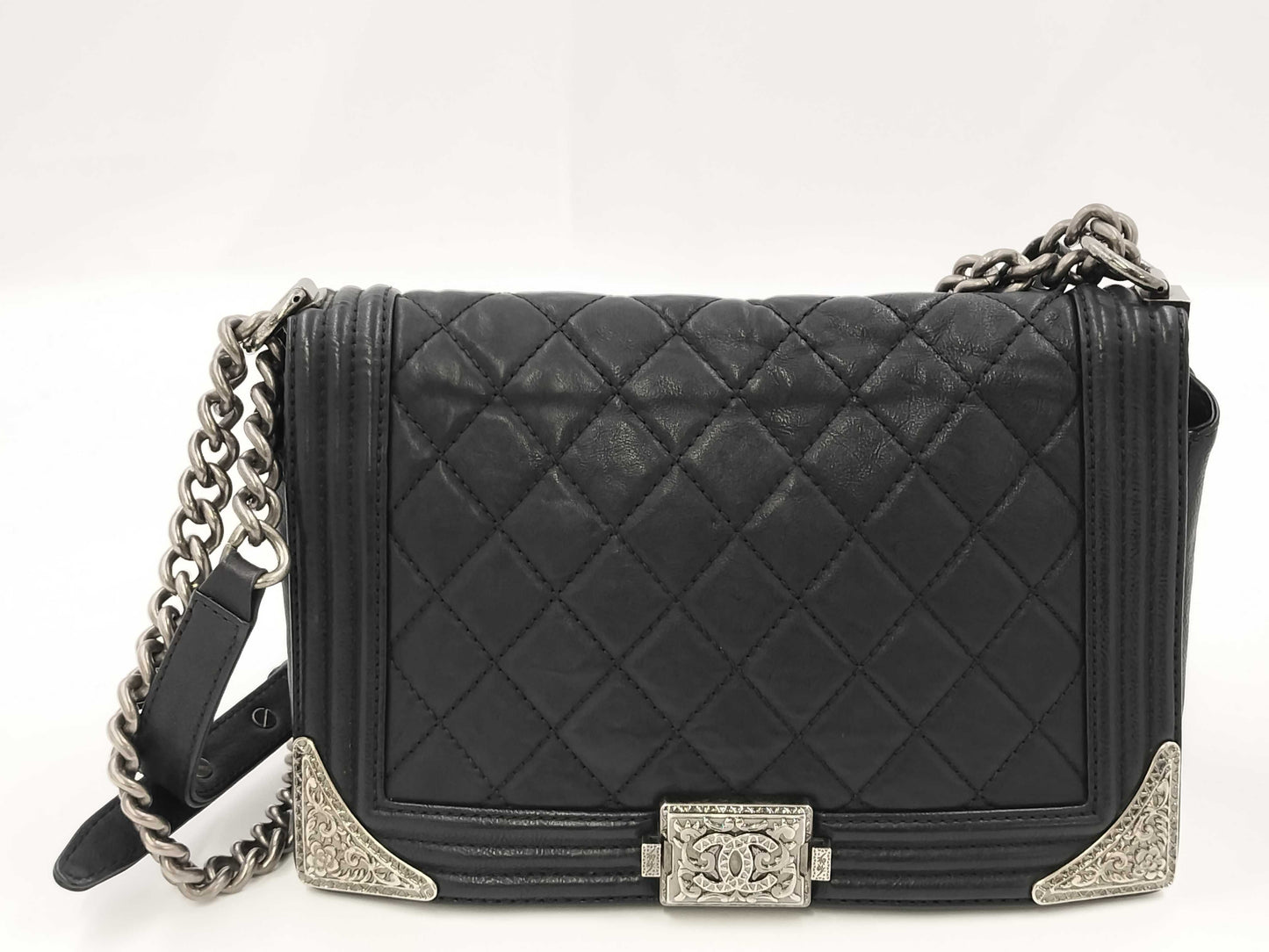 CHANEL Boy Chanel Lamb Floral Chain Shoulder Bag with Seal