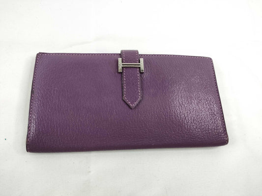 HERMES Leather Bearn Soufflet Engraved Wallet