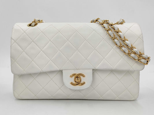 CHANEL Matelasse 25 White Double Flap Chain Shoulder Bag