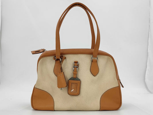 PRADA Canvas Leather Handbag Shoulder Bag Tote Bag