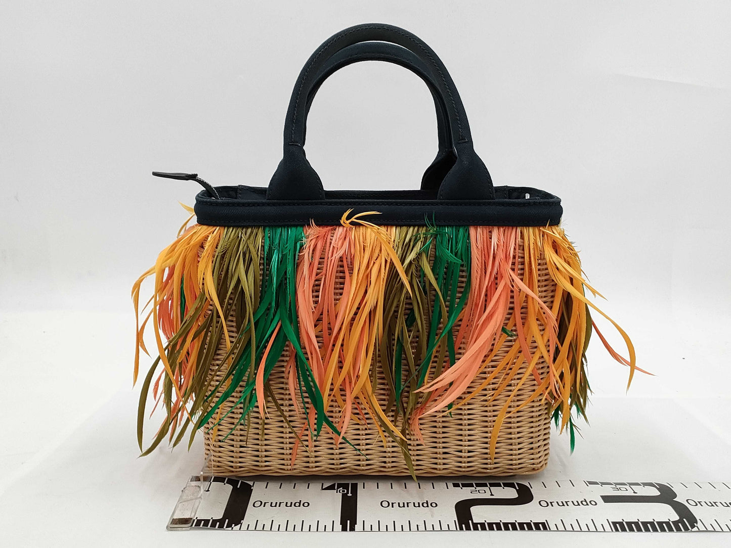 PRADA 1BG835 Wicker Feather Handbag