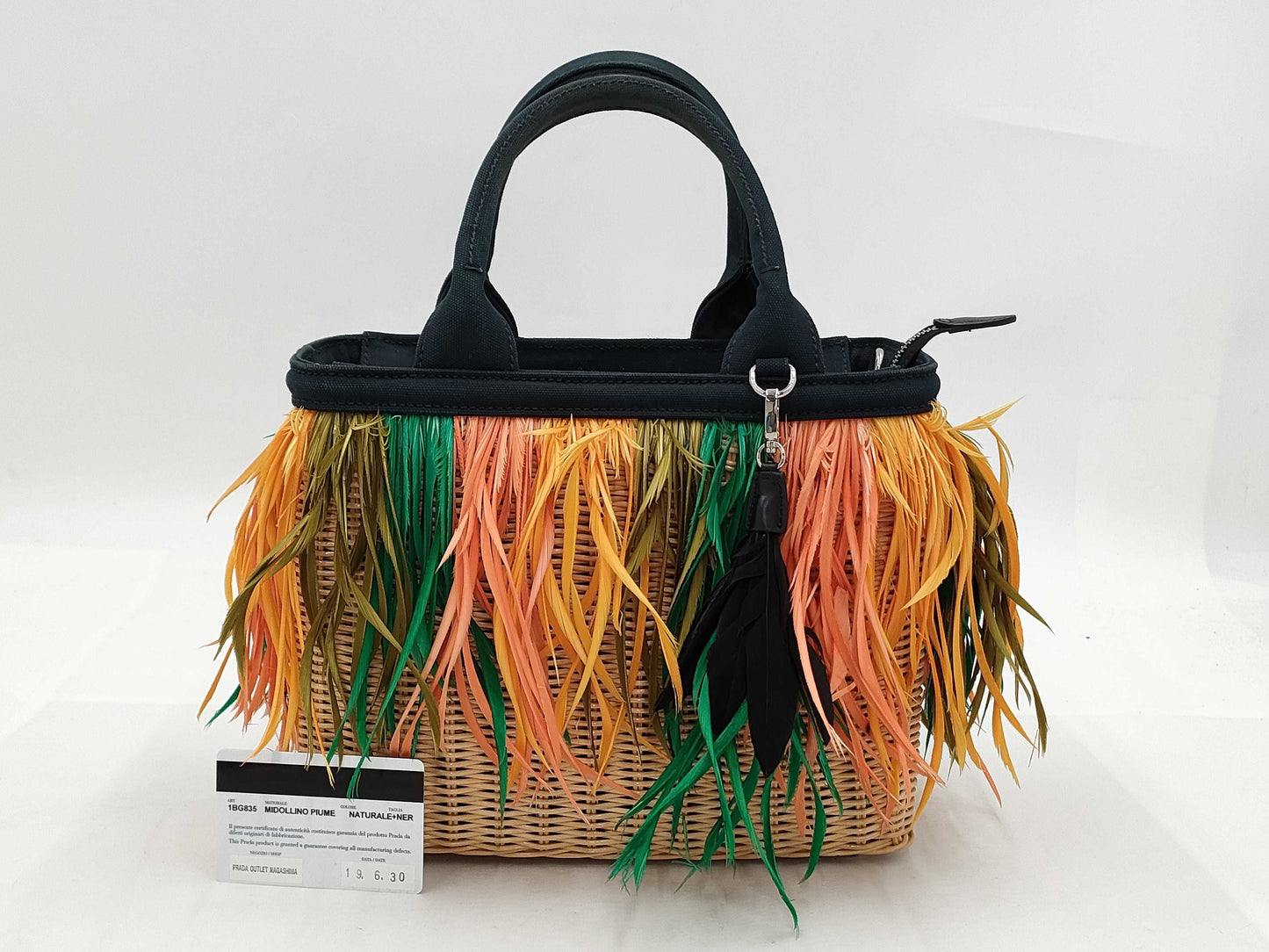 PRADA 1BG835 Wicker Feather Handbag