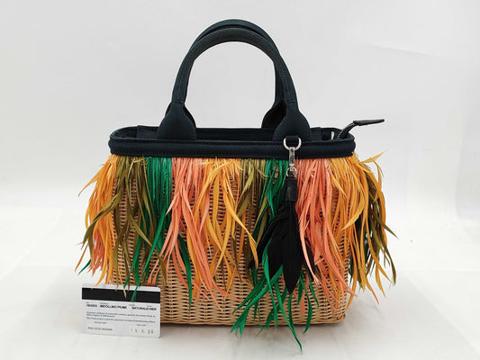 PRADA 1BG835 Wicker Feather Handbag