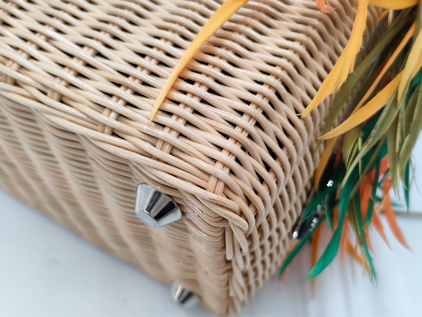 PRADA 1BG835 Wicker Feather Handbag