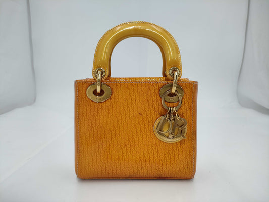 Dior Christian Dior Lady Dior Mini Enamel Orange Handbag