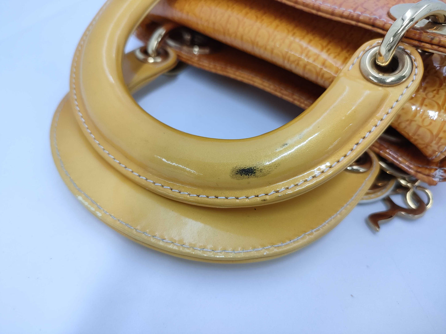 Dior Christian Dior Lady Dior Mini Enamel Orange Handbag