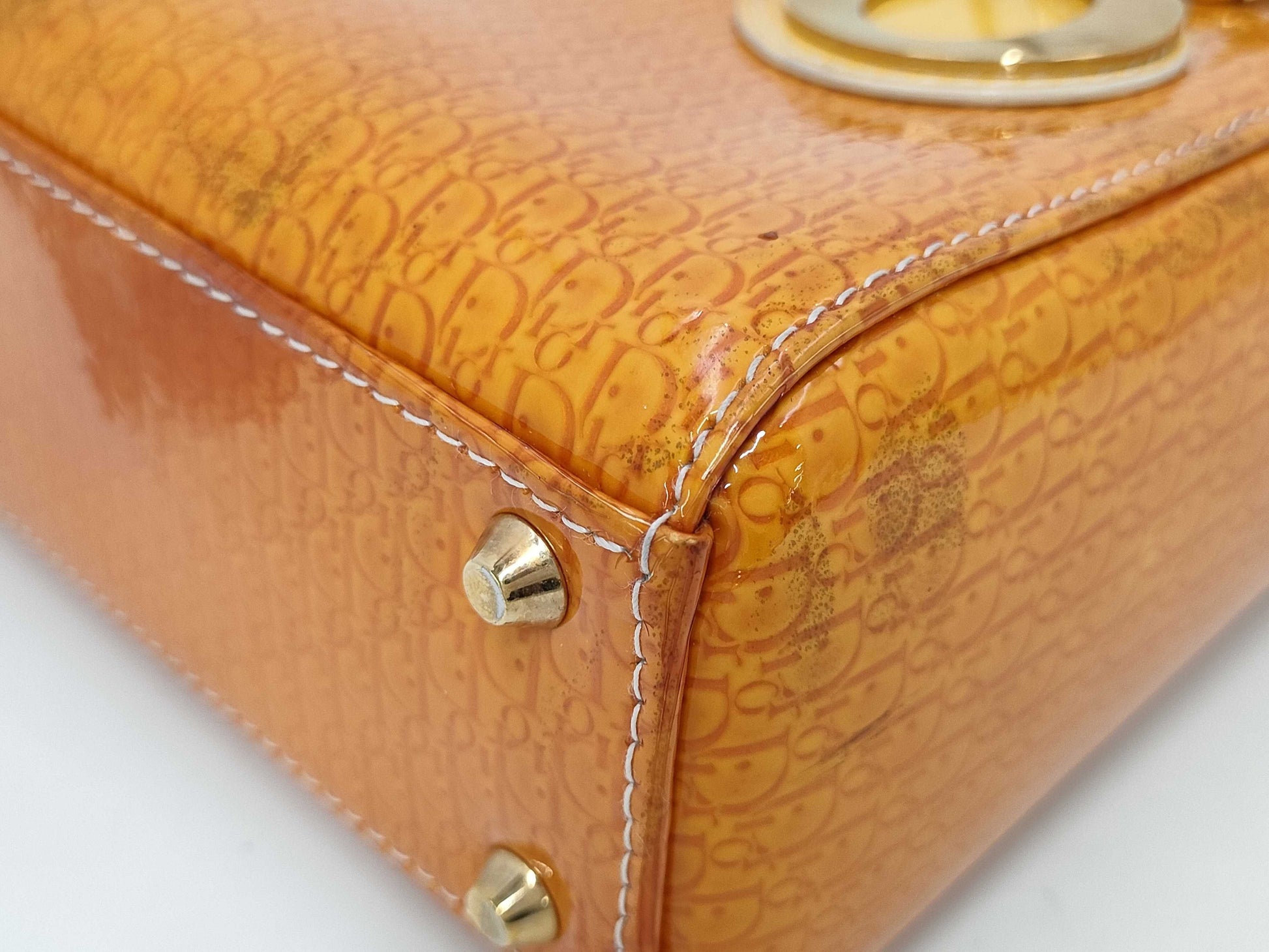 Dior Christian Dior Lady Dior Mini Enamel Orange Handbag