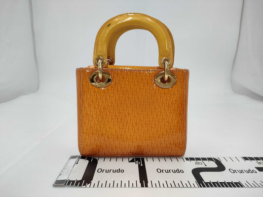 Dior Christian Dior Lady Dior Mini Enamel Orange Handbag