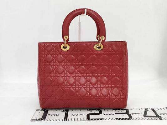 Dior Christian Dior Lady Dior 2-way Leather Handbag in Red
