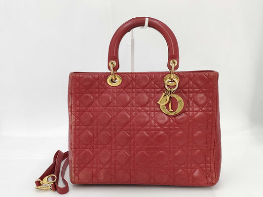 Dior Christian Dior Lady Dior 2-way Leather Handbag in Red