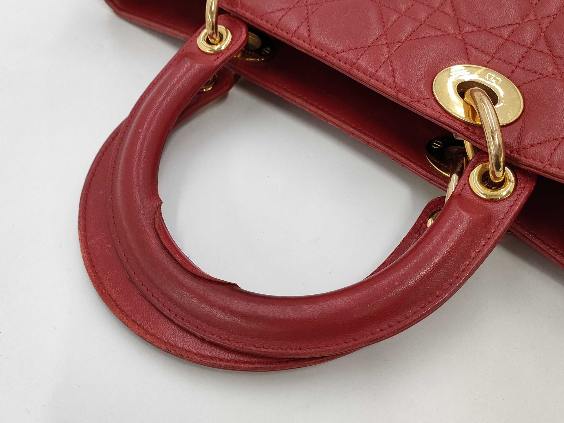 Dior Christian Dior Lady Dior 2-way Leather Handbag in Red