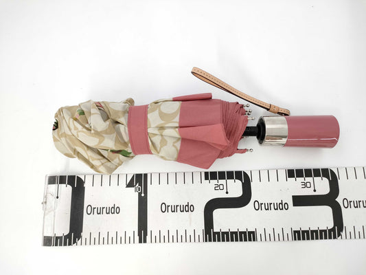 COACH Signature Folding Umbrella, Brown and Pink