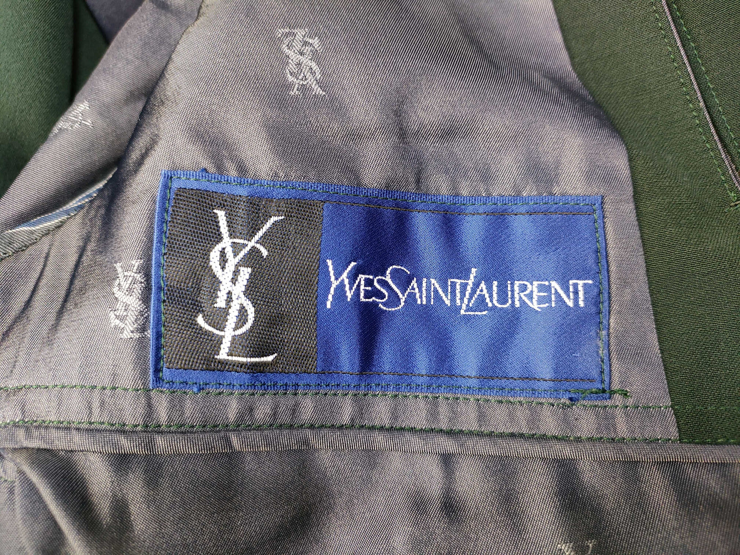 Yves Saint Laurent YSL logo lining double-breasted jacket