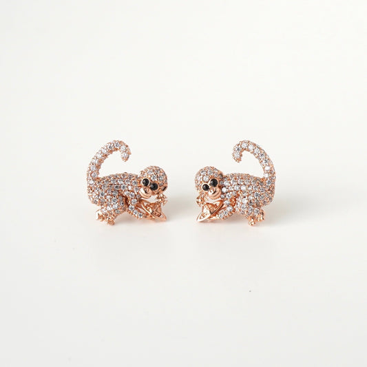 Vivienne Westwood Orb Monkey Rhinestone Pink Gold Earrings with Box