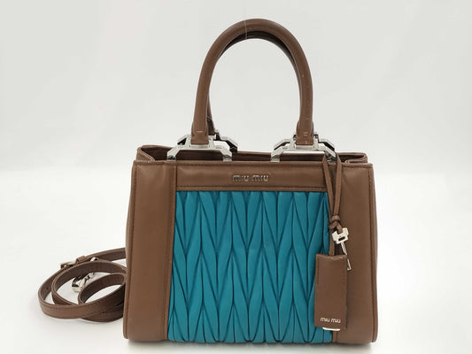 Miu Miu Matelasse Brown Blue Handbag