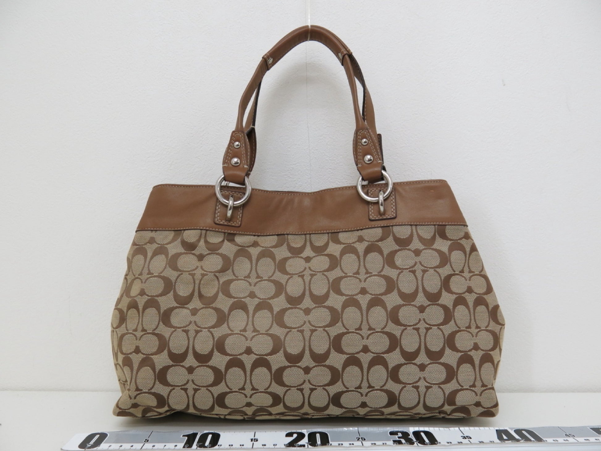 COACH COACH Signature Canvas and Leather Tote Handbag Brown
