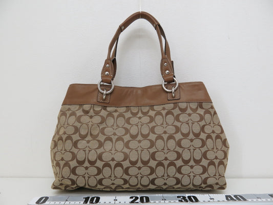 COACH COACH Signature Canvas and Leather Tote Handbag Brown