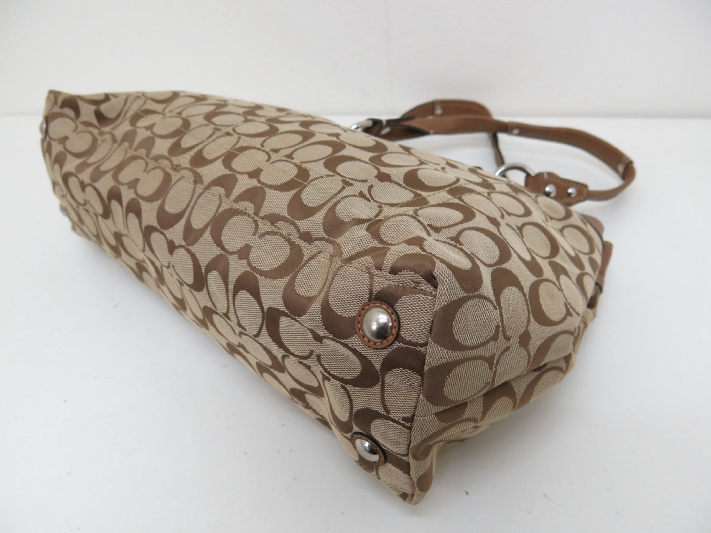 COACH COACH Signature Canvas and Leather Tote Handbag Brown