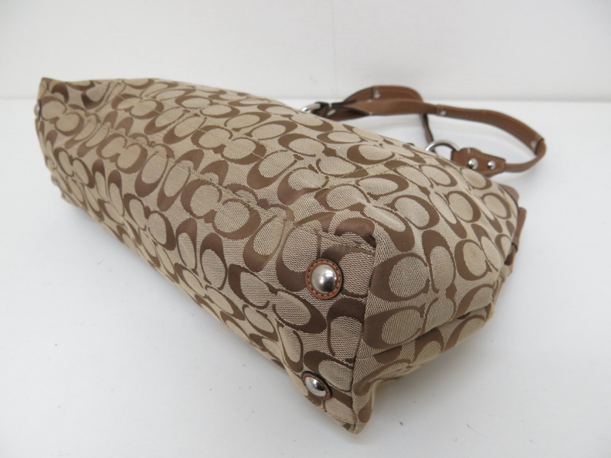 COACH COACH Signature Canvas and Leather Tote Handbag Brown