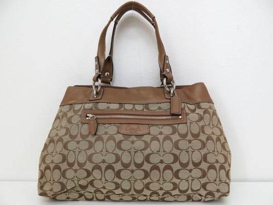 COACH COACH Signature Canvas and Leather Tote Handbag Brown