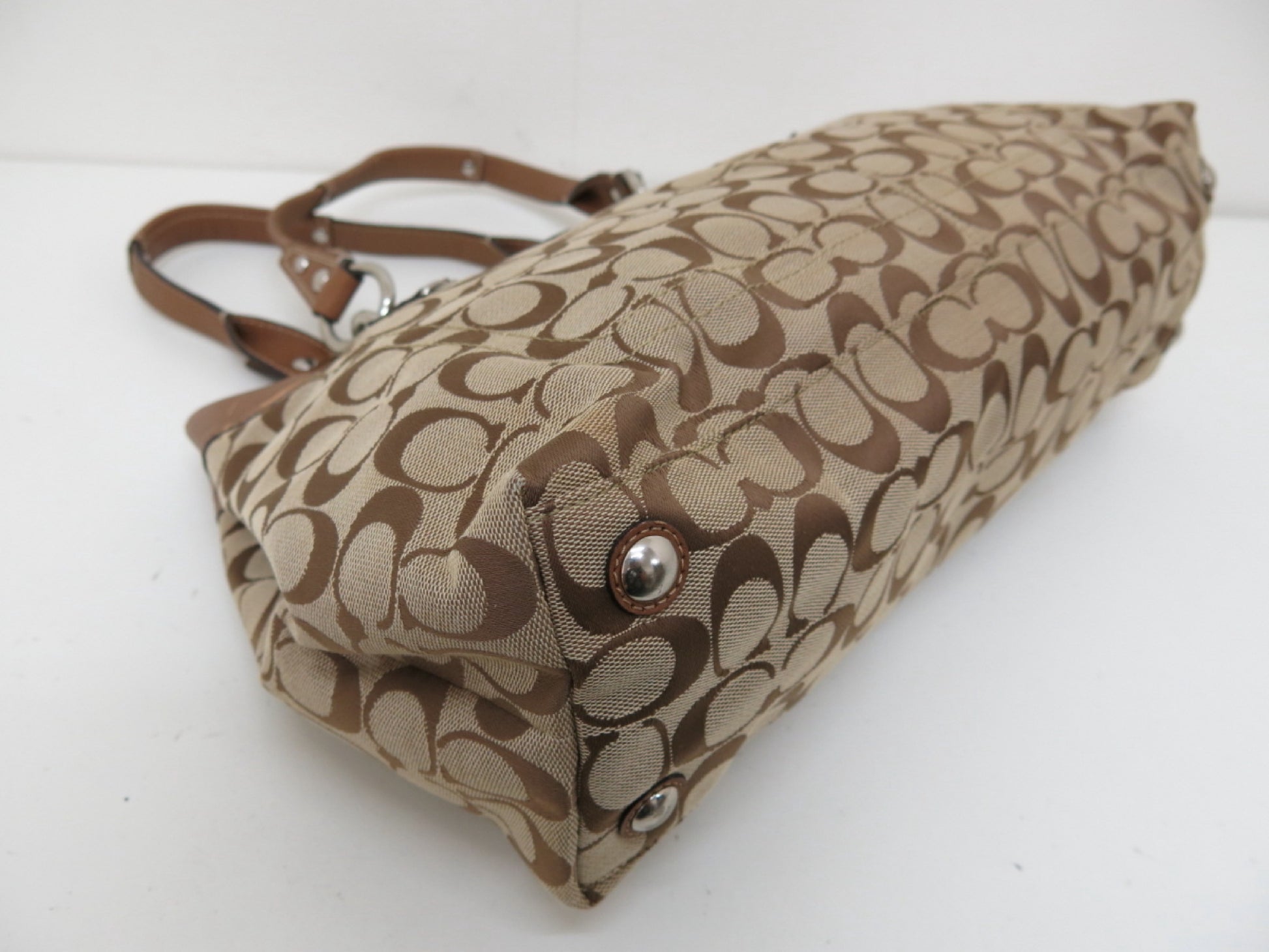 COACH COACH Signature Canvas and Leather Tote Handbag Brown