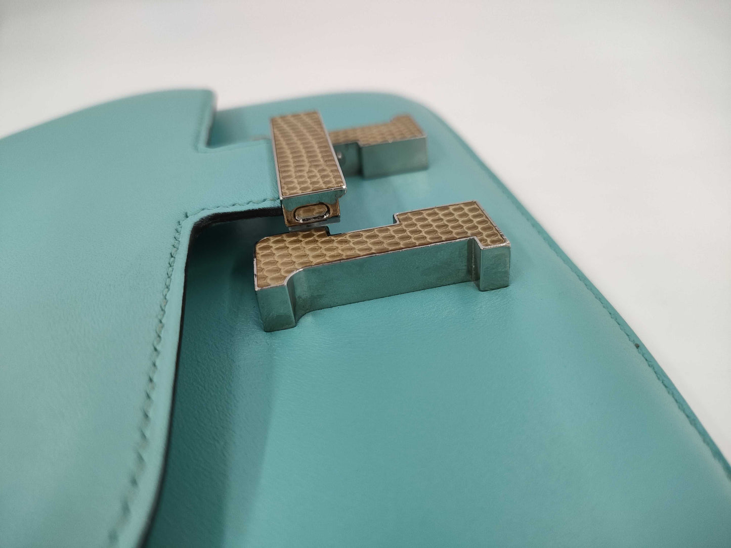 HERMES Constance 3 Mini 18 Lizard Blue Atoll T Shoulder Bag
