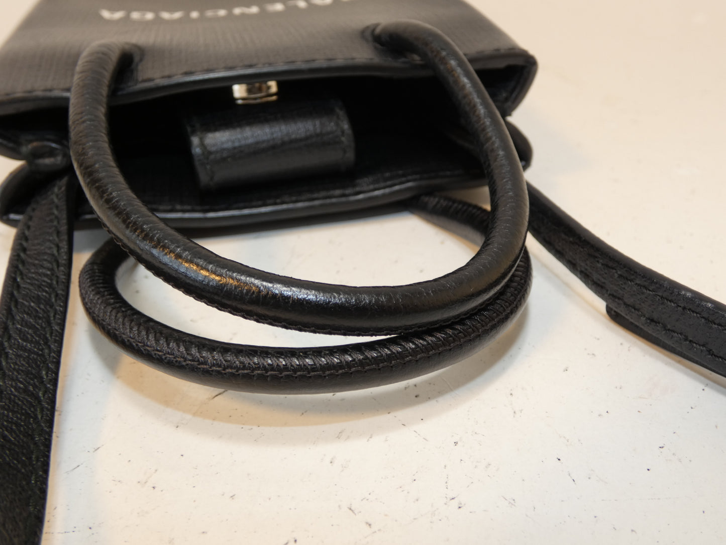 BALENCIAGA Shopping Phone Holder Leather Black Shoulder Bag